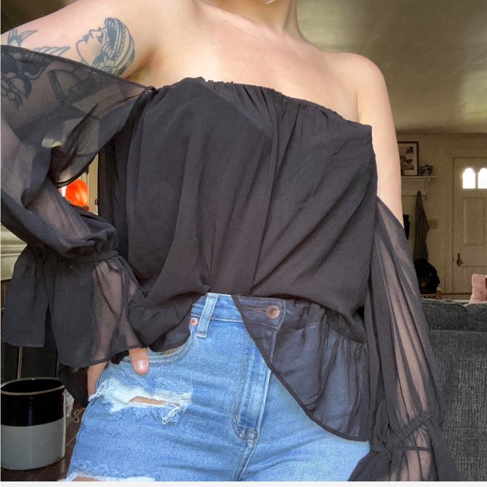 Black sheer off the shoulder top.